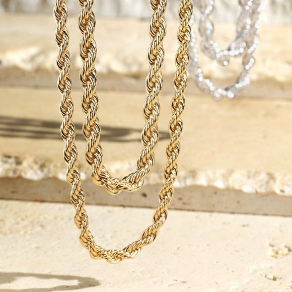 Dainty NYC Jewelry - Layered Double Metal Rope Chain Necklace
